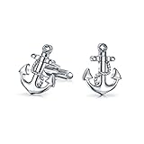 Bling Jewelry Rhodium überzogene Weinlese Herren Wasser vorrätig Anchor Manschettenknöpfe Set