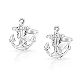 Bling Jewelry Rhodium überzogene Weinlese Herren Wasser vorrätig Anchor Manschettenknöpfe Set -