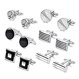 YADOCA 6 Paar Classic Manschettenknöpfe Herren Silber Hochzeit Festival Geburtstag Geschenk mit Box - 2