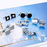 YADOCA 6 Paar Classic Manschettenknöpfe Herren Silber Hochzeit Festival Geburtstag Geschenk mit Box - 4