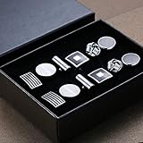 YADOCA 6 Paar Classic Manschettenknöpfe Herren Silber Hochzeit Festival Geburtstag Geschenk mit Box - 7