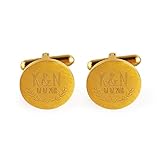 Gravado Runde Manschettenknöpfe aus Gold-Edelstahl mit Blätter Gravur, Personalisiert mit Initialen und Datum, Anzug Accessoires, Herren Schmuck - 2