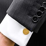 Gravado Runde Manschettenknöpfe aus Gold-Edelstahl mit Blätter Gravur, Personalisiert mit Initialen und Datum, Anzug Accessoires, Herren Schmuck - 4