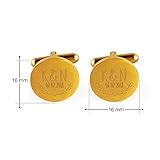 Gravado Runde Manschettenknöpfe aus Gold-Edelstahl mit Blätter Gravur, Personalisiert mit Initialen und Datum, Anzug Accessoires, Herren Schmuck - 6