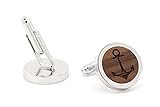 NaturSchatulle Manschettenknöpfe Herren Holz Gravur Anker I 1 Paar Silber Manschettenknopf Rund Hochzeit Anzug Männer Cufflinks for Men - 2