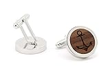 NaturSchatulle Manschettenknöpfe Herren Holz Gravur Anker I 1 Paar Silber Manschettenknopf Rund Hochzeit Anzug Männer Cufflinks for Men - 3