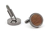 NaturSchatulle Manschettenknöpfe Herren Holz I 1 Paar Schwarz Manschettenknopf Rund Hemd Hochzeit Anzug Männer Cufflinks for Men - 2