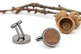 NaturSchatulle Manschettenknöpfe Herren Holz I 1 Paar Schwarz Manschettenknopf Rund Hemd Hochzeit Anzug Männer Cufflinks for Men - 4