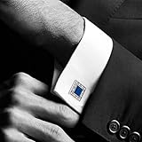 MERIT OCEAN klassischen Swarovski Kristall Quadrat Manschettenknöpfe für Herren blau Glas mit Geschenk-Box eleganten Stil - 2