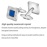 MERIT OCEAN klassischen Swarovski Kristall Quadrat Manschettenknöpfe für Herren blau Glas mit Geschenk-Box eleganten Stil - 3