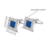 MERIT OCEAN klassischen Swarovski Kristall Quadrat Manschettenknöpfe für Herren blau Glas mit Geschenk-Box eleganten Stil - 4