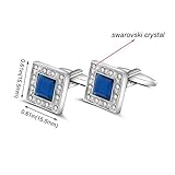 MERIT OCEAN klassischen Swarovski Kristall Quadrat Manschettenknöpfe für Herren blau Glas mit Geschenk-Box eleganten Stil - 4