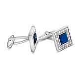MERIT OCEAN klassischen Swarovski Kristall Quadrat Manschettenknöpfe für Herren blau Glas mit Geschenk-Box eleganten Stil - 5