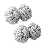 HONEY BEAR 5 Paar Herren/Damen Seide Stoff Knoten Seidenknoten Manschettenknöpfe Set, ideal für Hochzeit Vatertag Weihnachten Geschenk (Runde 9 ohne Box) - 3