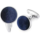 HONEY BEAR Herren Hochzeit Baumwolle Stoff Samt Manschettenknöpfe Cufflinks Edelstahl Manschettenknopf,Runden (Navy blau)