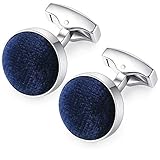 HONEY BEAR Herren Hochzeit Baumwolle Stoff Samt Manschettenknöpfe Cufflinks Edelstahl Manschettenknopf,Runden (Navy blau) - 3