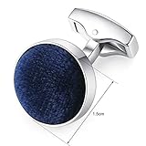 HONEY BEAR Herren Hochzeit Baumwolle Stoff Samt Manschettenknöpfe Cufflinks Edelstahl Manschettenknopf,Runden (Navy blau) - 5