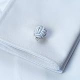 1 Paar Seidenknoten Manschettenknöpfe Stoffknoten Knötchen Cufflinks, weiß Innenseite aus Kunststoff Knoten Gentleman Anzug Hemd Umschlagmanschette Black Tie Smoking Ball Herren Accessoire - 2
