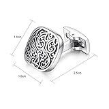 HONEY BEAR Herren Hochzeit Retro Muster Geschnitzt Manschettenknöpfe Cufflinks Edelstahl Manschettenknopf (Silber mit Schwarz) (Platz) - 4