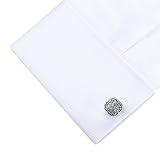 HONEY BEAR Herren Hochzeit Retro Muster Geschnitzt Manschettenknöpfe Cufflinks Edelstahl Manschettenknopf (Silber mit Schwarz) (Platz) - 5