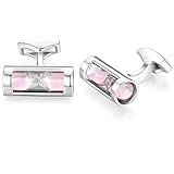 HONEY BEAR Herren Timer Gläser Trichter Sanduhr Manschettenknöpfe Cufflinks Edelstahl Manschettenknopf, Silber (Rosa)