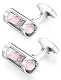 HONEY BEAR Herren Timer Gläser Trichter Sanduhr Manschettenknöpfe Cufflinks Edelstahl Manschettenknopf, Silber (Rosa) - 2