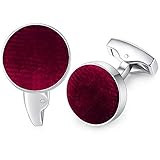 HONEY BEAR Herren Hochzeit Baumwolle Stoff Samt Manschettenknöpfe Cufflinks Edelstahl Manschettenknopf,Runden (Rot)