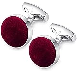 HONEY BEAR Herren Hochzeit Baumwolle Stoff Samt Manschettenknöpfe Cufflinks Edelstahl Manschettenknopf,Runden (Rot) - 3