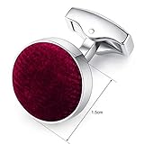 HONEY BEAR Herren Hochzeit Baumwolle Stoff Samt Manschettenknöpfe Cufflinks Edelstahl Manschettenknopf,Runden (Rot) - 5