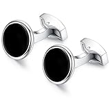 HONEY BEAR Herren Weiß Perle Schale Stein/Schwarz Achat Onyx Manschettenknöpfe Cufflinks Edelstahl Manschettenknopf für Hemd, Hochzeit Geschäft Geschenk (Schwarz) - 3