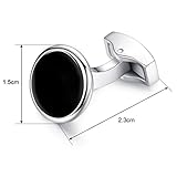 HONEY BEAR Herren Weiß Perle Schale Stein/Schwarz Achat Onyx Manschettenknöpfe Cufflinks Edelstahl Manschettenknopf für Hemd, Hochzeit Geschäft Geschenk (Schwarz) - 5