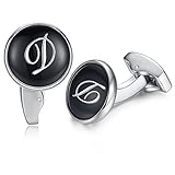 HONEY BEAR Briefe Initialen Buchstabe manschettenknöpfe Herren Edelstahl Hochzeit Cufflinks Manschettenknopf Schwarz (D)