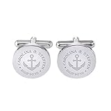 Gravado Runde Manschettenknöpfe aus Gold-Edelstahl mit Anker Gravur, Personalisiert mit Namen und Datum, Anzug Accessoires, Herren Schmuck - 2