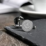 Gravado Runde Manschettenknöpfe aus Gold-Edelstahl mit Anker Gravur, Personalisiert mit Namen und Datum, Anzug Accessoires, Herren Schmuck - 5