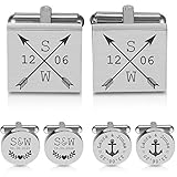 Manschettenknöpfe mit Gravur Anker mit Namen und Datum rund Edelstahl - Hochzeitsgeschenke für Herren Hemden - Gravierter Silber Schmuck - 3