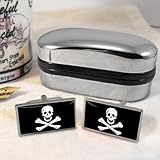 Totenkopf Männer-Manschettenknöpfe (Jolly Roger) mit Chrom-Geschenkbox