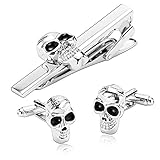 Bishilin Herren Hochzeit Manschettenknöpfe Krawattenklammer Edelstahl Vintage Gothic Schädel Totenkopf Hemd Manschettenknopf Krawattennadel Silber Set - 4