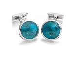 Hoxtons London Herren Sterling Silber u. Türkis Runde Manschettenknöpfe