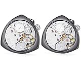 Honey Bear 1 Paar Herren Manschettenknöpfe Cufflinks Steampunk Uhrwerk Bewegung beweglich Edelstahl für Geschäftshochzeitsgeschenk mit Kasten,Dreieck (Schwarz) - 3