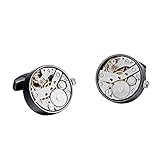 Charles William Manschettenknöpfe Uhrwerk Steampunk, Vintage-Stil, mechanisches Geschenk, Schwarz - 3