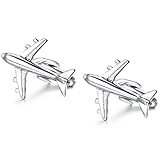 Honey Bear Herren Manschettenknöpfe Hochzeit Cufflinks Silber Flugzeug Edelstahl 1 Paar + Geschenk Box Schwarz